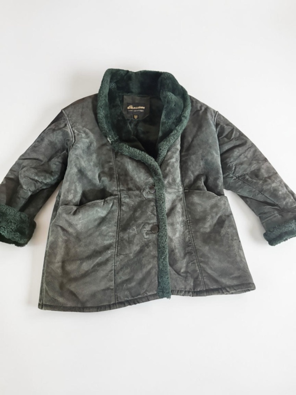 Massimo Suede Shearling Coat Green Leather Jacket Womens Winter
